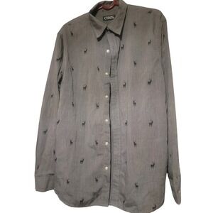 Ralph Lauren Chaps Mens L Shirt Black‎ Long Sleeve Button-Down Deer Print